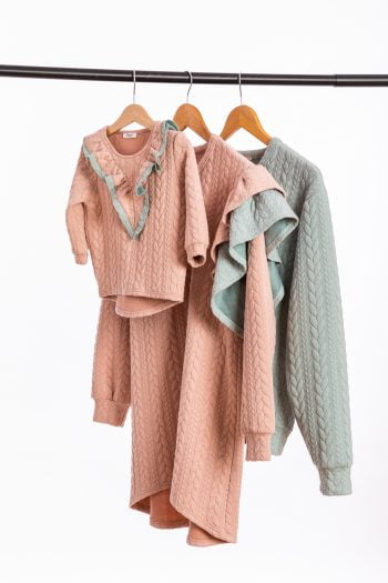 Set hanorace mama, tata si fetita - powder mint