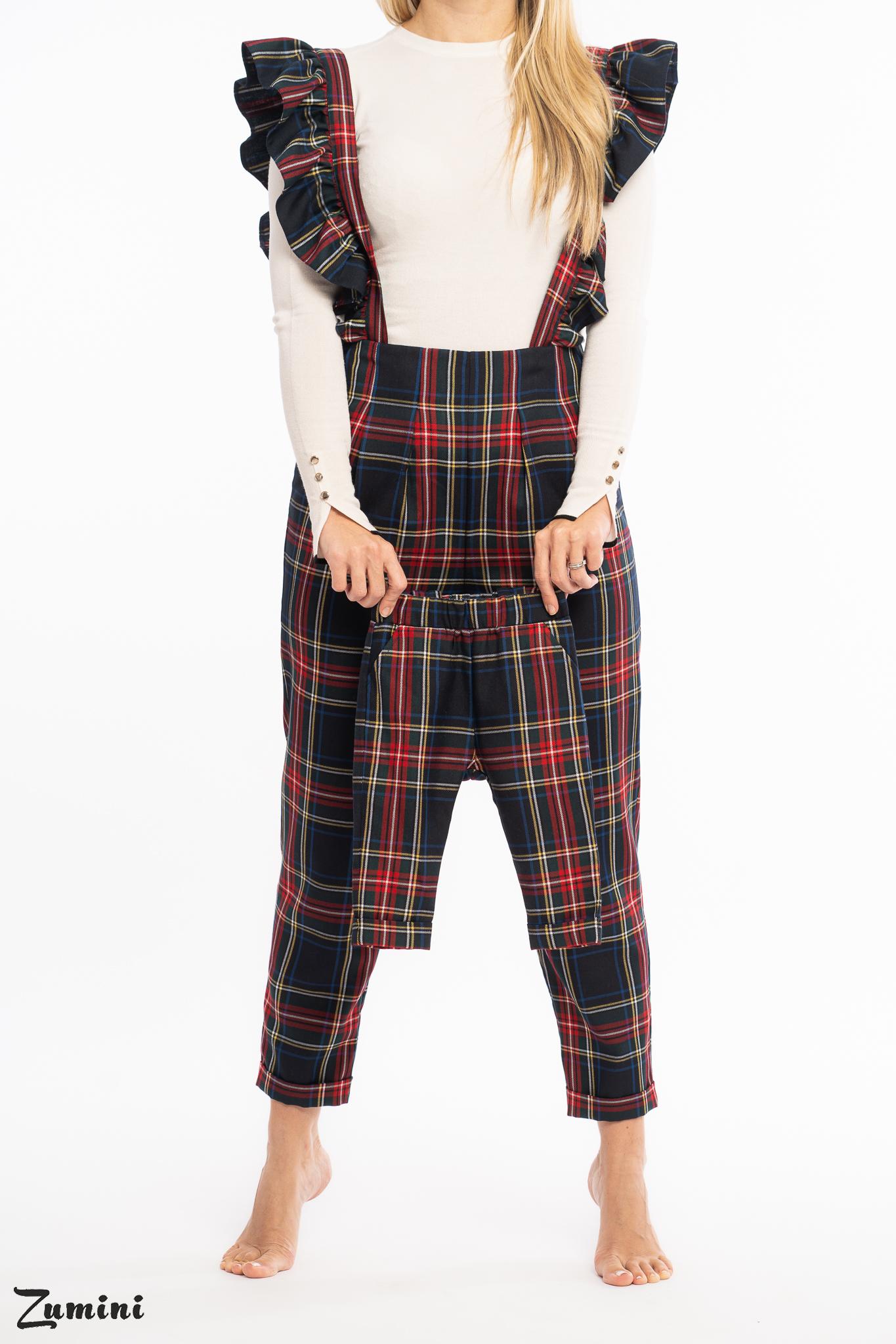 Pantaloni dama cu bretele detasabile si volane